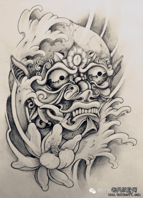 黑灰传统嘎巴拉纹身
