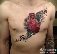 武汉最好的刺青店推荐一款胸口心脏纹身图案