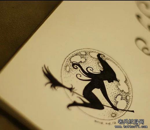 一款女巫纹身手稿图案由武汉纹身提供