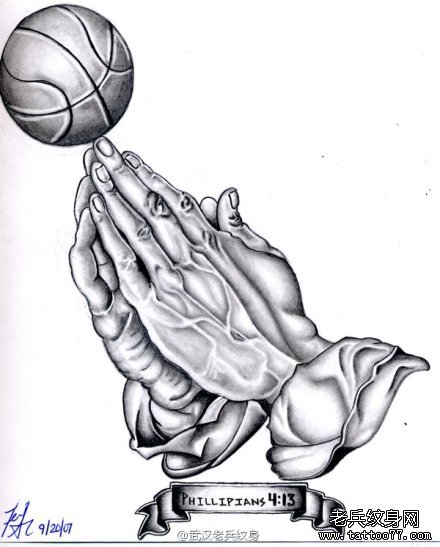 宗教祈祷之手纹身图