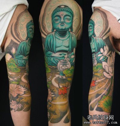 手臂彩色佛纹身图案