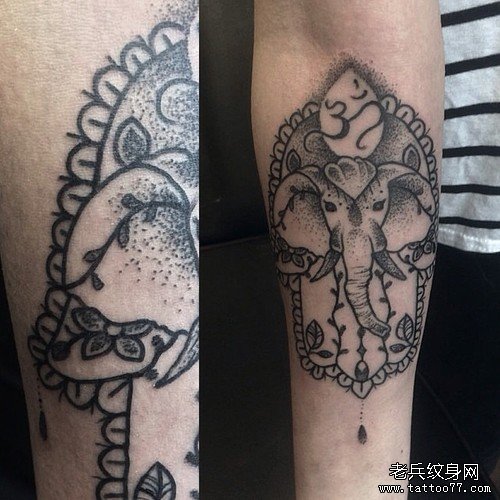 手臂点刺象纹身图案