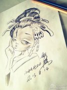 武汉最好的纹身店推荐一款艺妓线稿纹身手稿图案