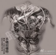 上海纹身店找模特的欧美满背翅膀恶魔纹身手稿图片