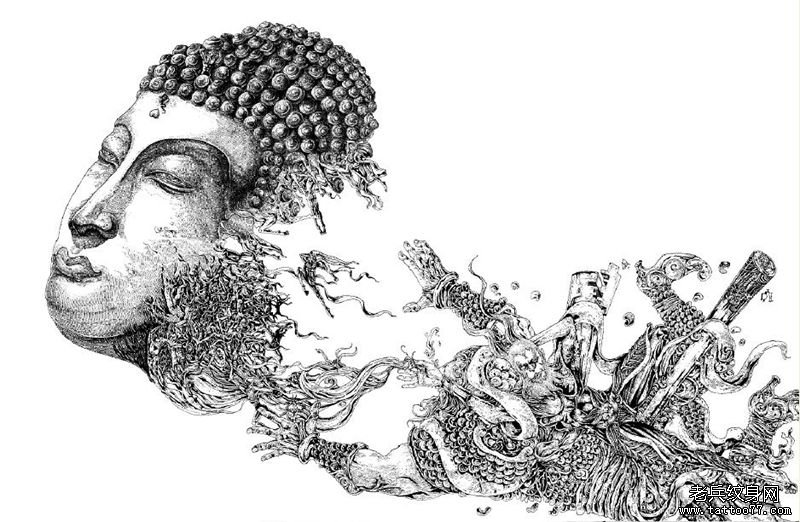 撕裂的佛头齐天大圣孙悟空纹身手稿图片