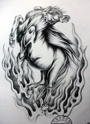 武汉最好的纹身店推荐一款黑灰马纹身图案
