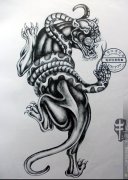 黑豹与蛇纹身图案由武汉最好的刺青馆推荐