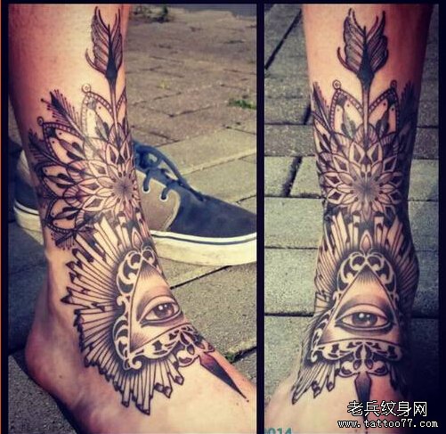 脚背梵花上帝之眼纹身图案