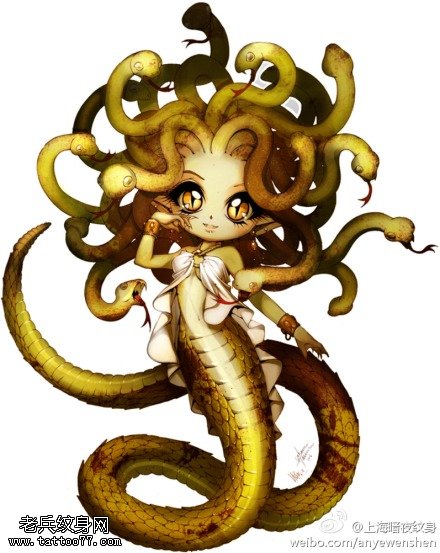 卡通美杜莎纹身手稿图案