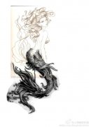 一款素描风格美人鱼纹身图案由武汉纹身店推荐
