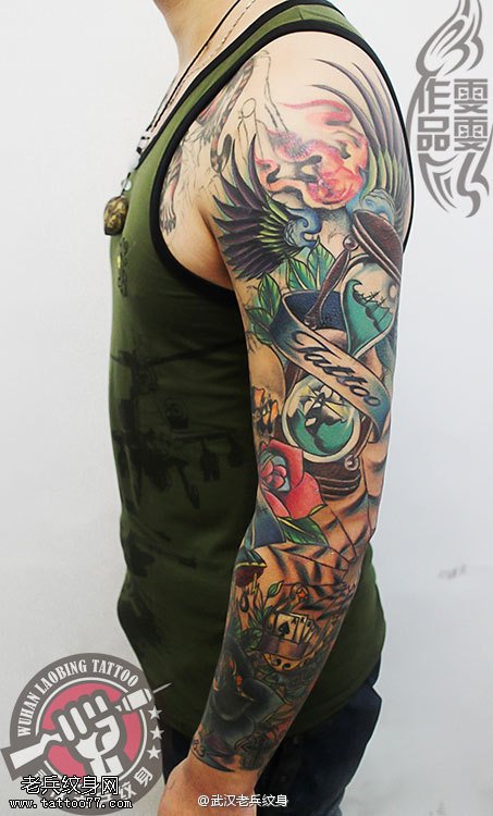 武汉专业女纹身师制作的school花臂纹身作品