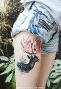 女性腿部小鹿儿纹身图案由武汉最好的纹身店提供