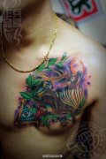 武汉兵哥制作的胸口school tattoo 纹身作品遮盖旧图案