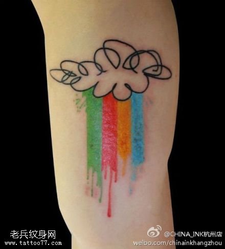 女性腿部彩色彩虹纹身图案