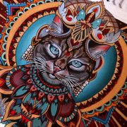 武汉纹身店推荐一款彩色个性猫咪纹身手稿图案