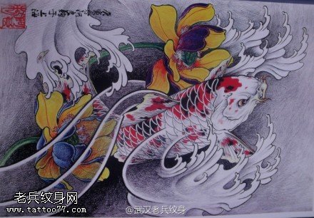 莲花鲤鱼纹身图案