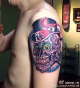 手臂欧美骷髅纹身图案由武汉刺青提供
