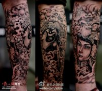 包腿霸王别姬纹身图案由武汉最好的纹身提供