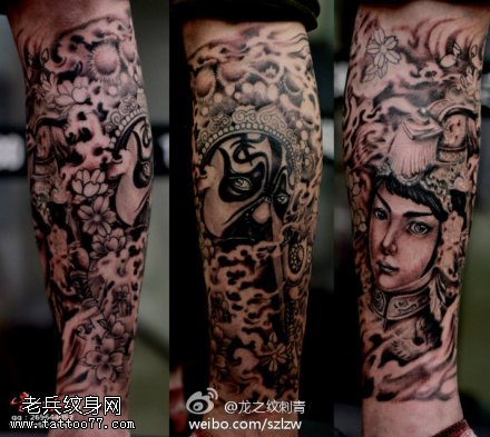 包腿霸王别姬纹身图案