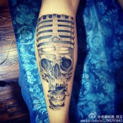 腿部个性骷髅纹身图案由武汉最好的刺青店提供