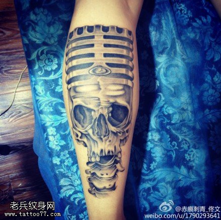 腿部个性骷髅纹身图案