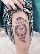 武汉纹身店推荐一款女性腿部星座纹身图案