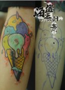 腿部冰淇淋纹身图案由武汉纹身店提供