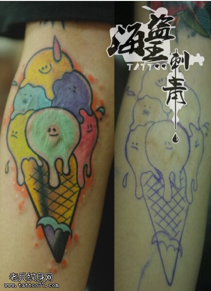 腿部冰淇淋纹身图案