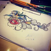 面具蕾丝边羽毛纹身手稿图案