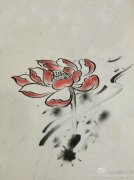 一款彩色水墨莲花纹身图案由武汉刺青店提供