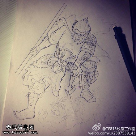 齐天大圣孙悟空纹身手稿图案