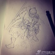 武汉纹身店推荐一款齐天大圣孙悟空纹身手稿图案