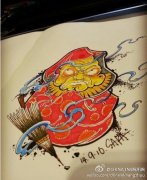 武汉最好的刺青店推荐一款彩色达摩纹身手稿图案