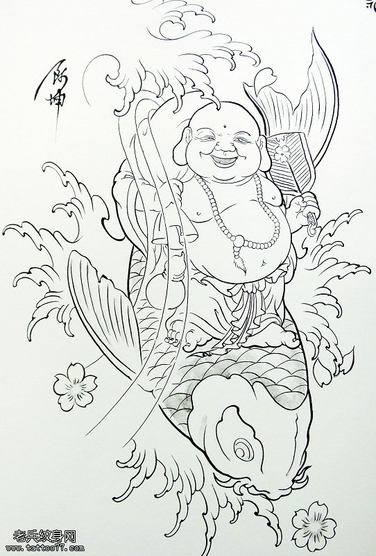 佛鲤鱼纹身手稿图案