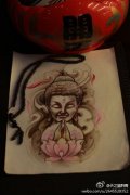 武汉最好刺青店推荐一款佛像莲花纹身手稿图案