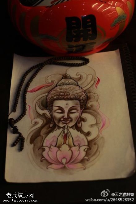 佛像莲花纹身手稿图案