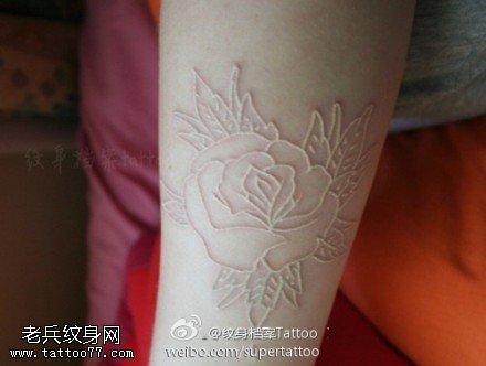 手臂白色影响玫瑰花纹身图案