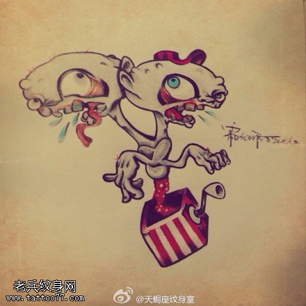 彩色卡通纹身手稿图片