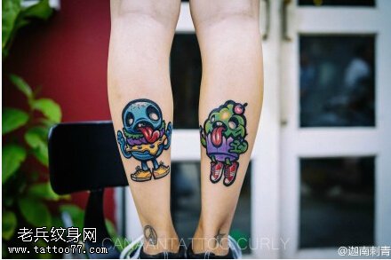 腿部彩色卡通纹身图片由武汉最好的纹身店提供