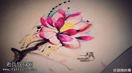 彩色个性莲花纹身手稿图案