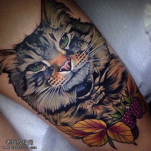 腿部猫咪纹身图案