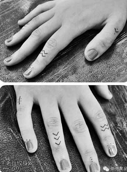 纹身达人们最简约时尚的点状手指纹身