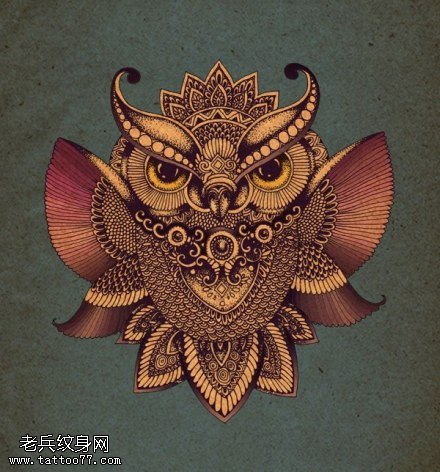 个性猫头鹰纹身手稿图片
