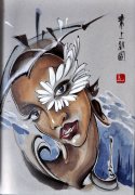 分享一款中国风水墨人物纹身图案