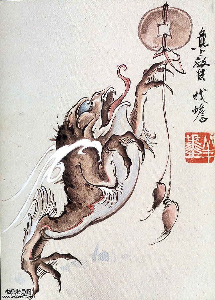 一款漂亮的金蟾纹身图案分享