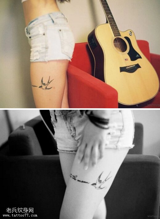 美女大腿燕子字母纹身写真