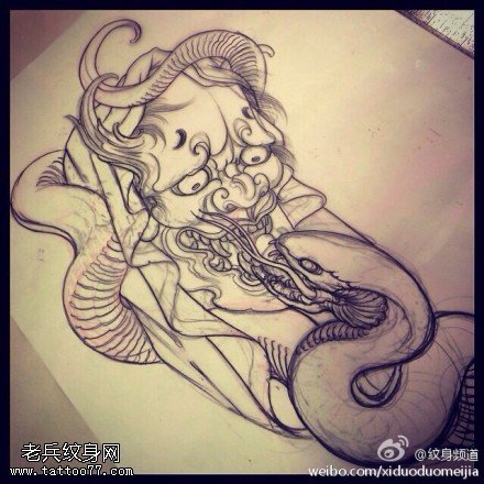 般若蛇纹身线稿图案