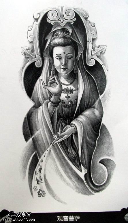 传统观音纹身图案为大家分享一款