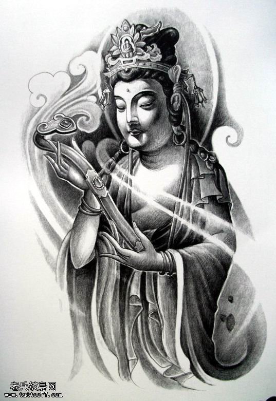 为大家分享一款传统观音纹身图片