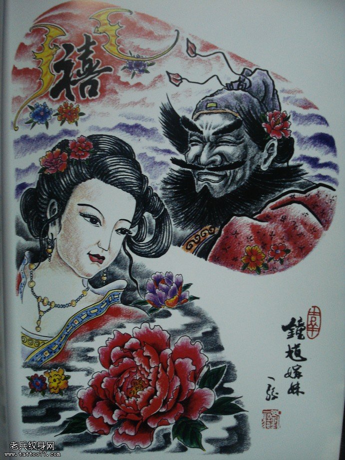 老兵纹身分享一款人物半胛纹身图案